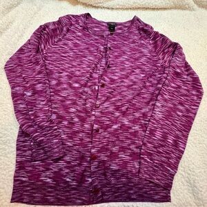 Ann Taylor Burgundy Striped Cardigan | Size LARGE